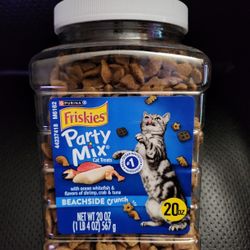 Purina Friskies Party Mix Cat Treats, Beachside Crunch, 20oz Resealable Canister