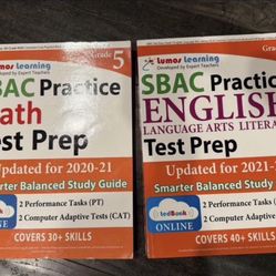Grade 5 SBAC Math & English Test Prep 2021-22 Like New No Writing
