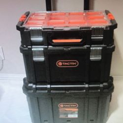 Tactix Heavy Duty 3 Piece Modular Mobile Rolling Toolbox Storage System, Black