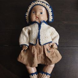 Antique 12"Jointed Unmarked Composition Baby Doll From (1920's-30's.)