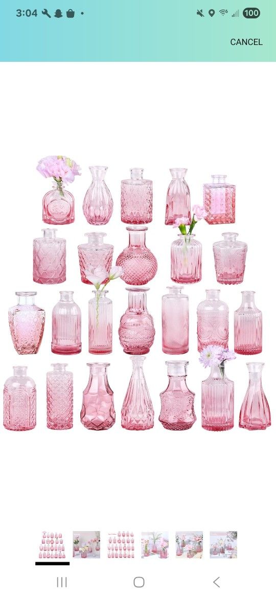 Pink Glass Bud Vase Set of 24, Small Flower Vases for Centerpieces in Bulk, Mini Vintage Vase for Wedding Decor, and Home Table Décor