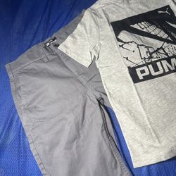 2 PIECES  $20 Hurley Boys Gray Shorts / Puma Tee M 10-12