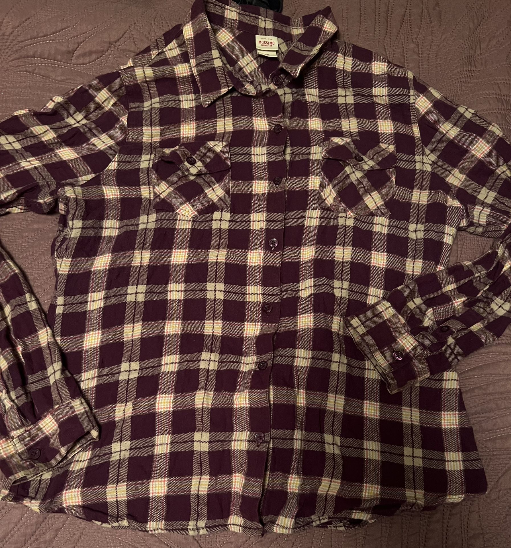 Women’s Purple Plaid Long Sleeve Button Up 