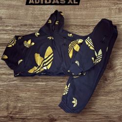 Ladies Adidas Cropped Hoodie & Jogger Set