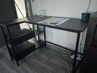 Black Desk with Side Shelves