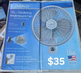 New Lasko 16 Inch Oscillating Wallmount Fan