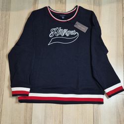 Tommy Hilfiger Navy Crewneck Relaxed Fit Sweatshirt Women's Size L NWT