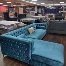 TEAL VELVET SECTIONAL SOFA SET