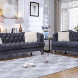 3 PCS NEW VELVET SOFA, LOVESEAT AND CHAIR ! AVAILABLE IN BLUE & GRAY