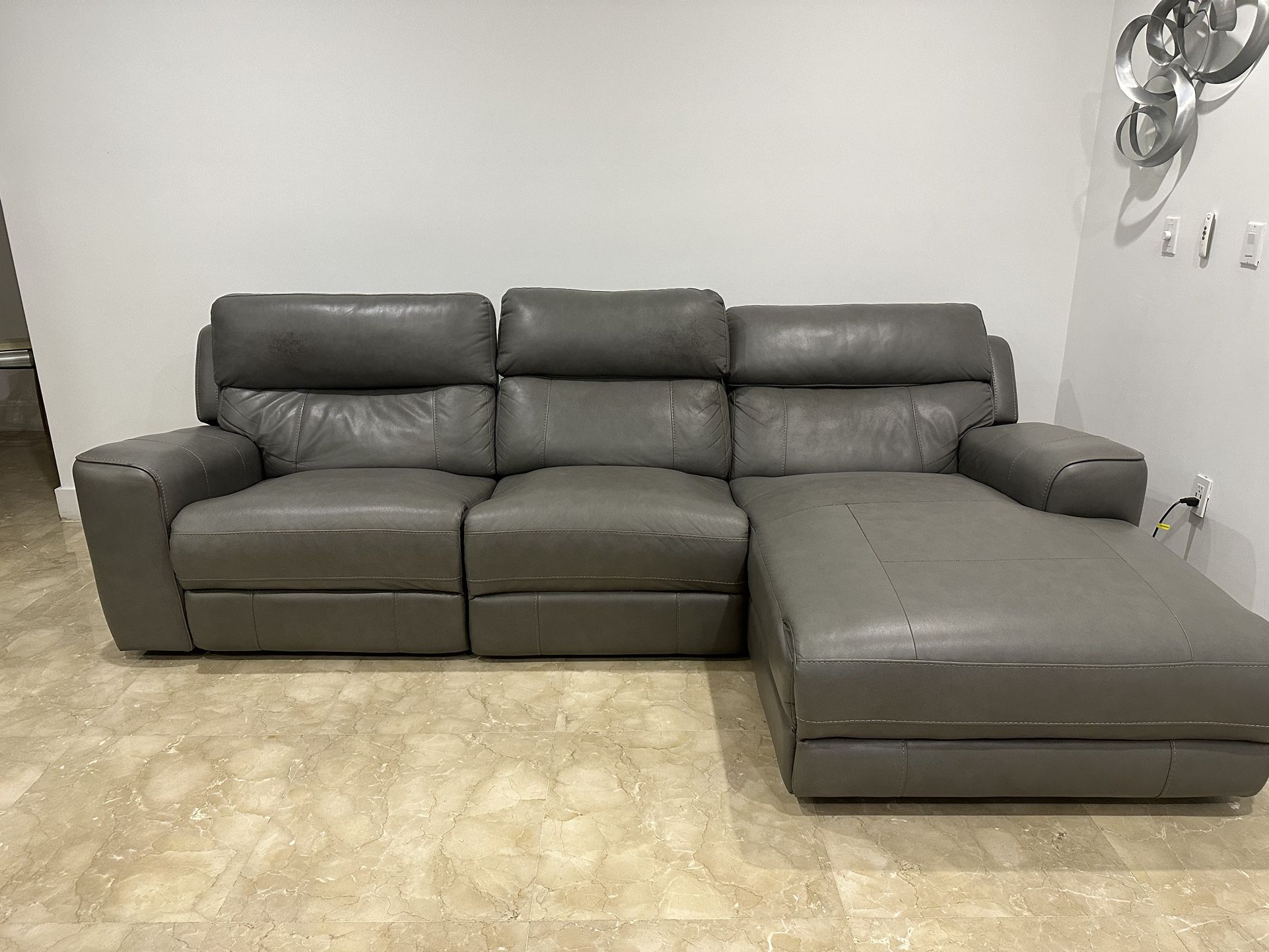 Leather Power Recline Recliners - Gray