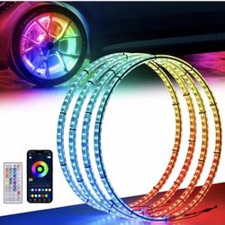 NEW! 15.5" Double Row Wheel Lights, Brighter RGB Dream Chasing LED Rim Lights with App & Remote Control, Music Wheel Ring Lights with Turn & Braking 