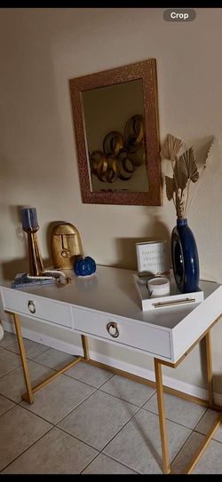 Modern White and Gold 2-Drawer Desk
