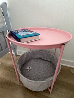 Cute Pink Kids Side Table with Storage Basket