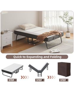 CAIYUN Folding Bed with Mattress and Storage Cover - 75"x38" Twin Size Frame, Portable Rollaway Gues