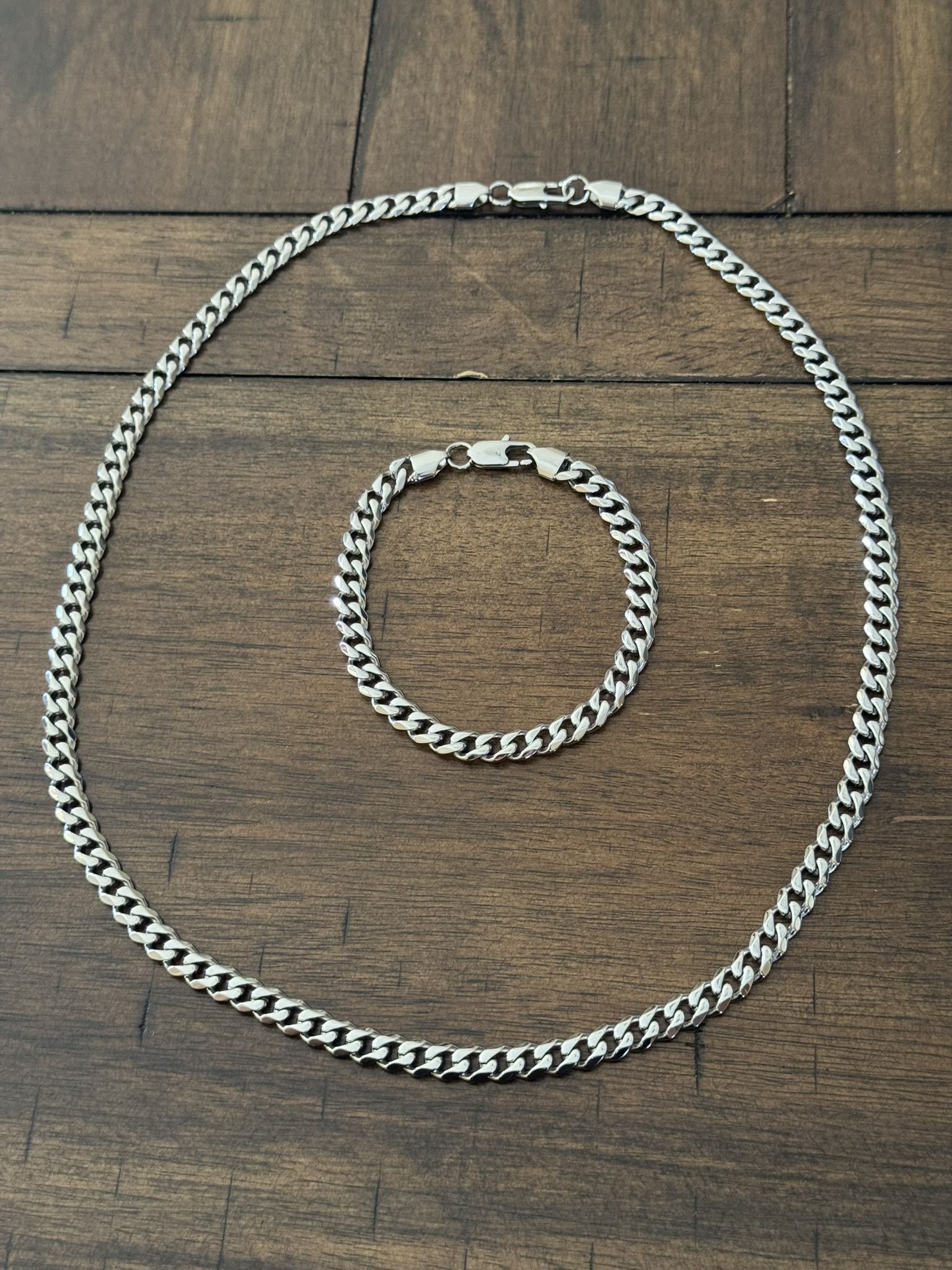 Stainless Steel 6.5mm Cuban Necklace And Bracelet Set
