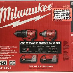 Milwaukee M18 18V Brushless Compact Drill & Impact Driver Kit W/ 2 Batteries & Charger New