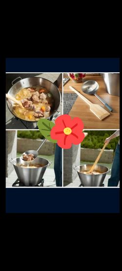 CASO DE 50 QT CLÁSICO DE ACERO INOXIDABLE PARA CARNITAS CON COLADOR Y PALA DE MADERA PRINCESS HOUSE ⚘️🌷 TODO POR $350