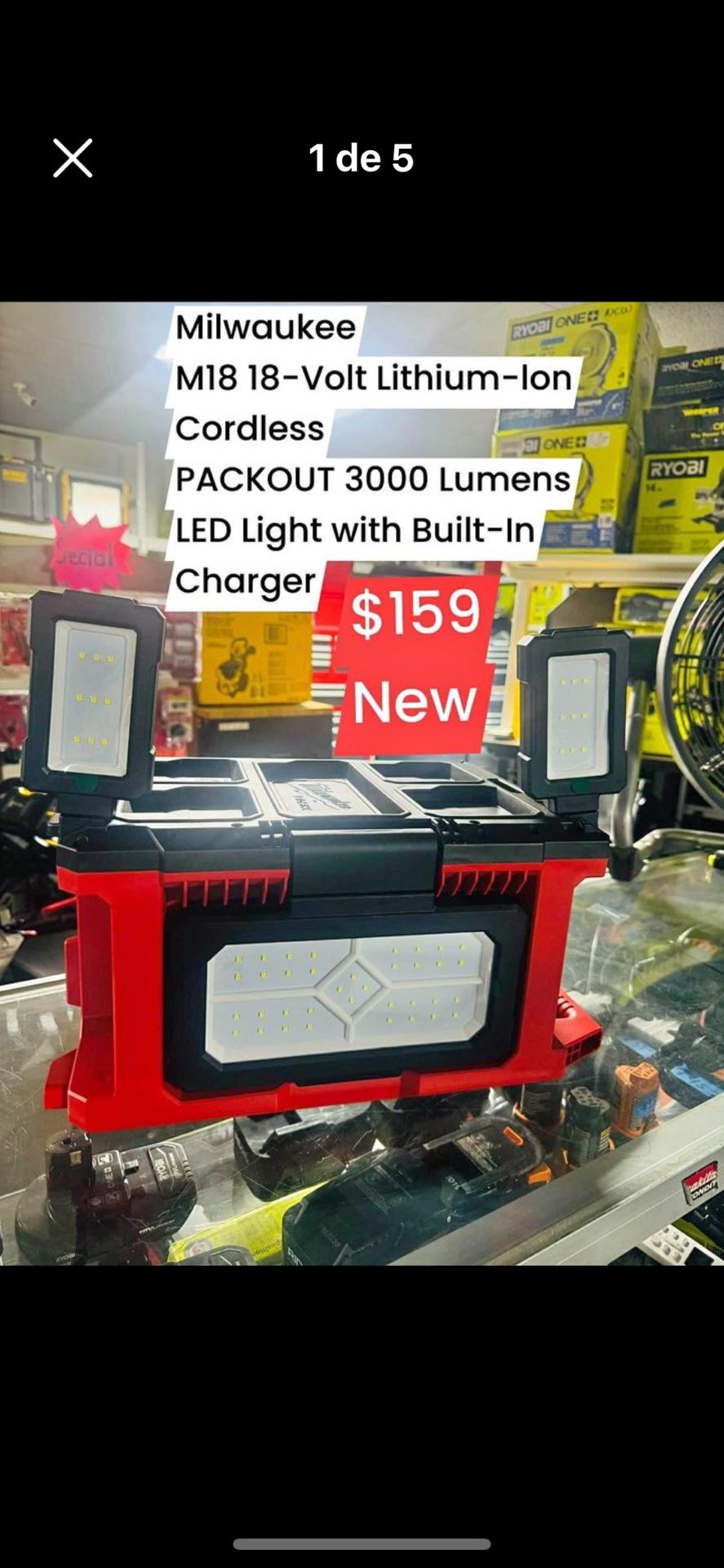 Milwaukee M18 18Volt Lithiumlon Cordless PACKOUT 3000 Lumens LED Light with BuiltIn Charger