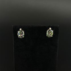 Gold Green Purple Stone Earrings 