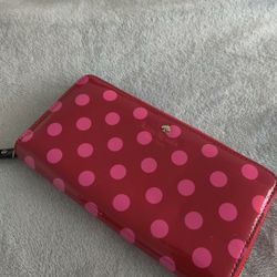 Kate SPADE ♠ Leather Lacquered Zipper Wallet Red Polkadot 