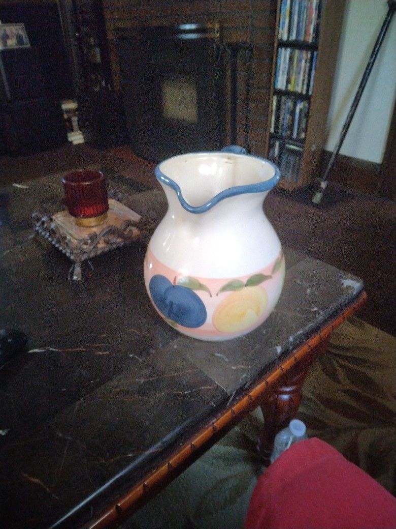 Vintage Hand Painted A.Santos. Ceramic Pitcher