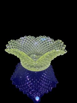 Antique Westmoreland English Hobnail Clear Crimped Bowl Candy Dish 6.25” UV GLOW