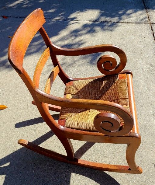 Beautiful Antique Shaker Rattan Low Profile Rocking Teak Wood Chair