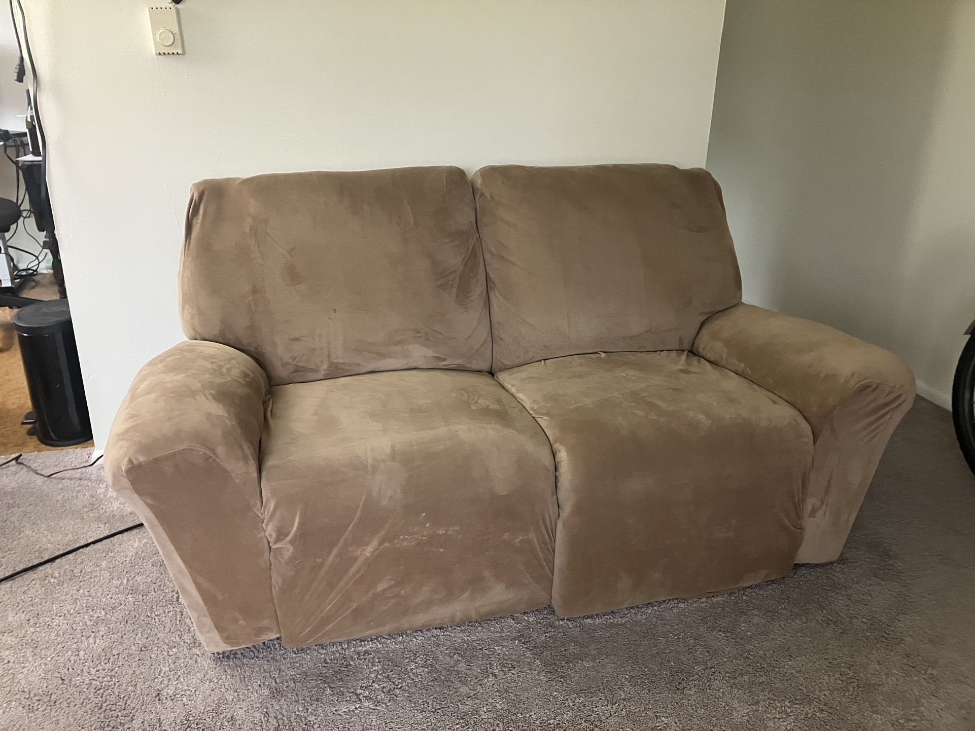 Comfortable, Beige Reclining Loveseat