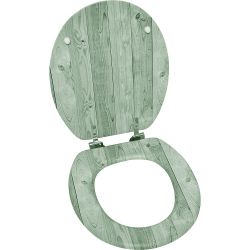 Oval Toilet Seat Green Panneling Effect 3 Printed Sides Adjustable Zinc Hinges Gray/Green