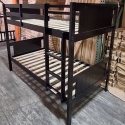 Bunk Bed Frame Twin Over Twin Size Color Espresso Grey Or White