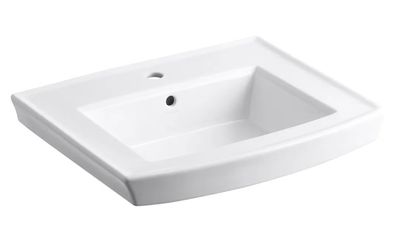 KOHLER K-2358-1-0 Archer Pedestal Bathroom Sink Basin with Single-Hole Faucet Drilling, White