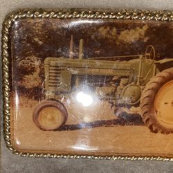 Vintage Belt Buckle Thick Epoxy John Deere Tractor Farming