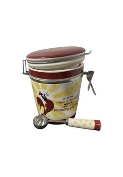 Retro Cracker Barrel Rooster Coffee Canister with Matching Spoon