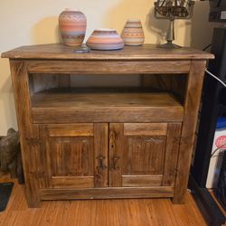 Farmhouse Style Mexican Distressed Rustic Corner Wooden Cabinet