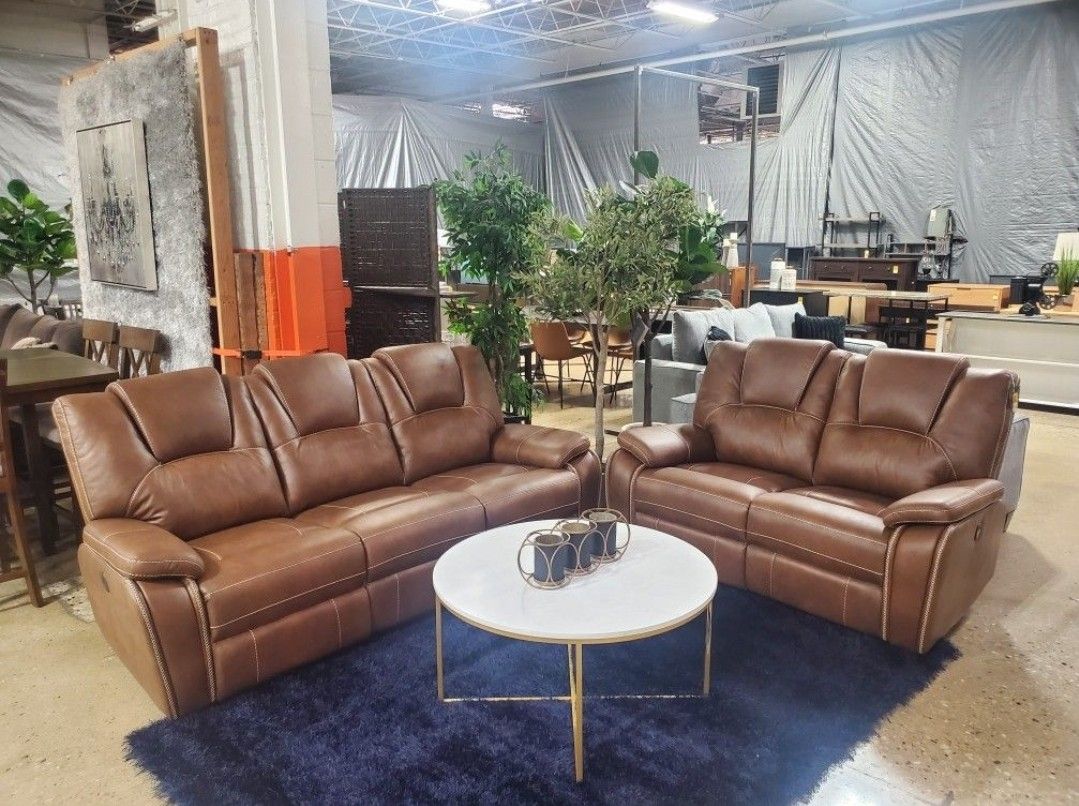 Brown Reclining Sofa And Loveseat (New)