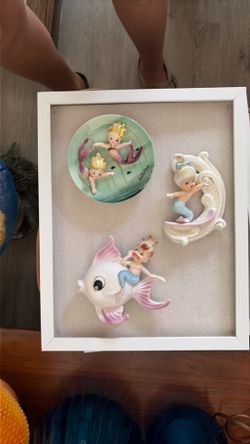 Vintage mid century 1950s mermaid wall plates