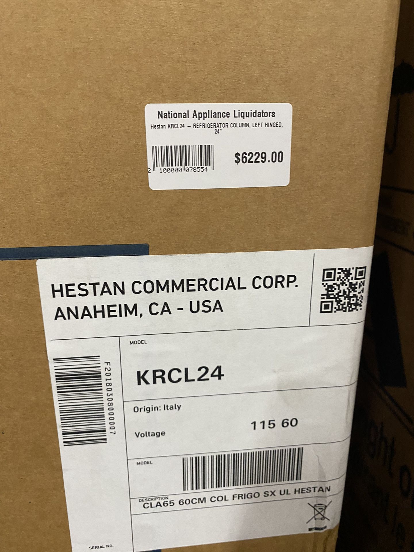 Hestan  KRCL24 24 Inch Refrigerator Column with 13.03 Cu. Ft. Capacity. New in box!!!