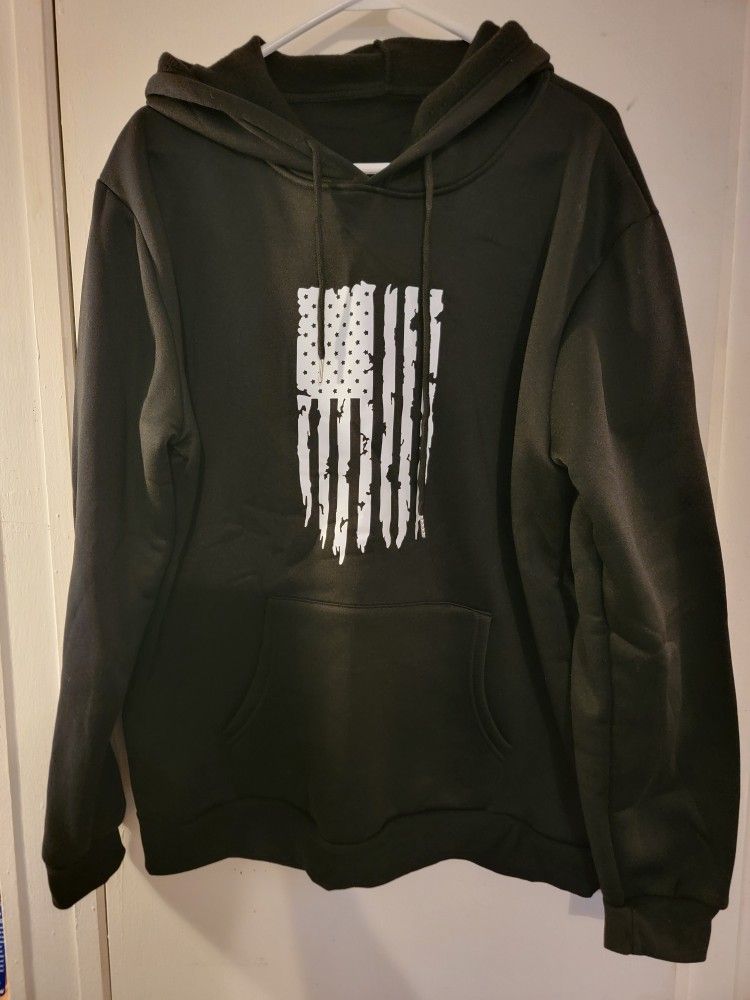 Brand New Black White American Flag Hoodie Sweatshirt Size Large