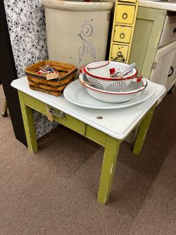 Small Vintage Enamel Top Green Table