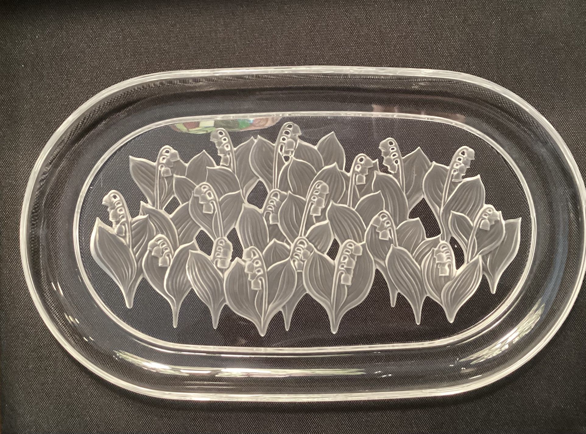 Sasaki Crystal Oval Platter (Lily of the Valley Frosted Relief)
