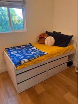 IKEA SLÄKT Bed Frame w/ Storage + Slatted Bedbase and Twin Sized Mattress