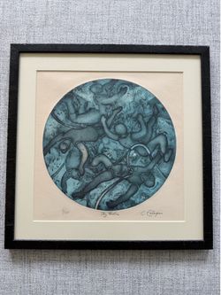 Framed "Sky Frolic" by Letterio Calapai, 1968 Aquatint MCM Art