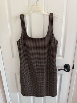 Banana Republic SZ 4 Brown Plaid Mini Dress Square Neck Preppy 90s Pinafore NWT