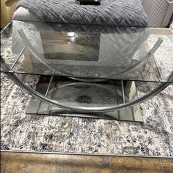Modern Glass Coffee Table with Curved Metal Base