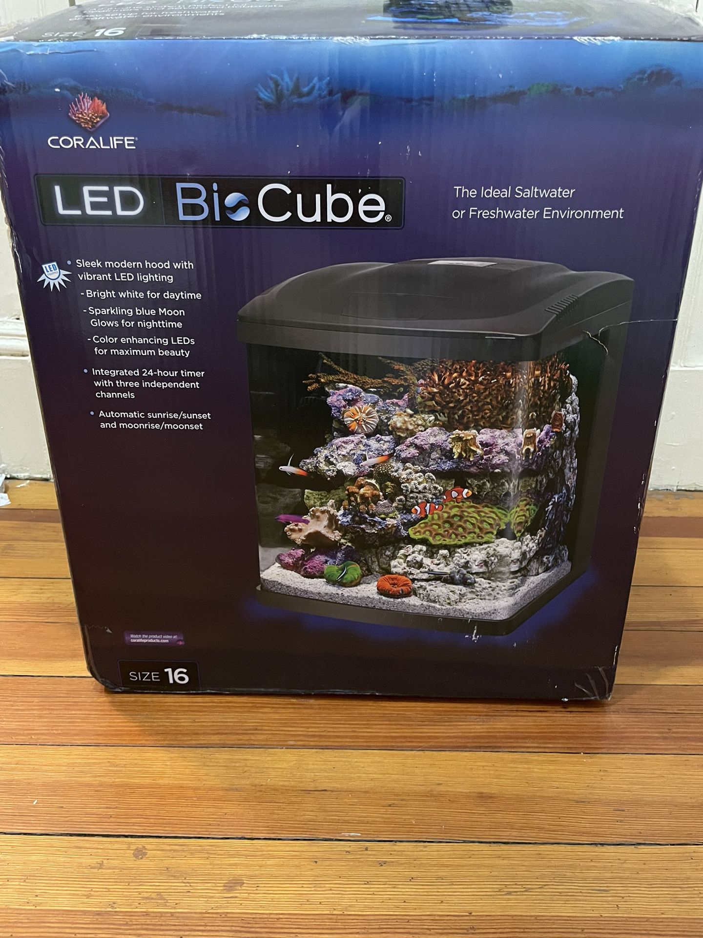 Coralife LED BioCube Aquarium Fish Tank Kit, 16 Gallon **Opened Box**