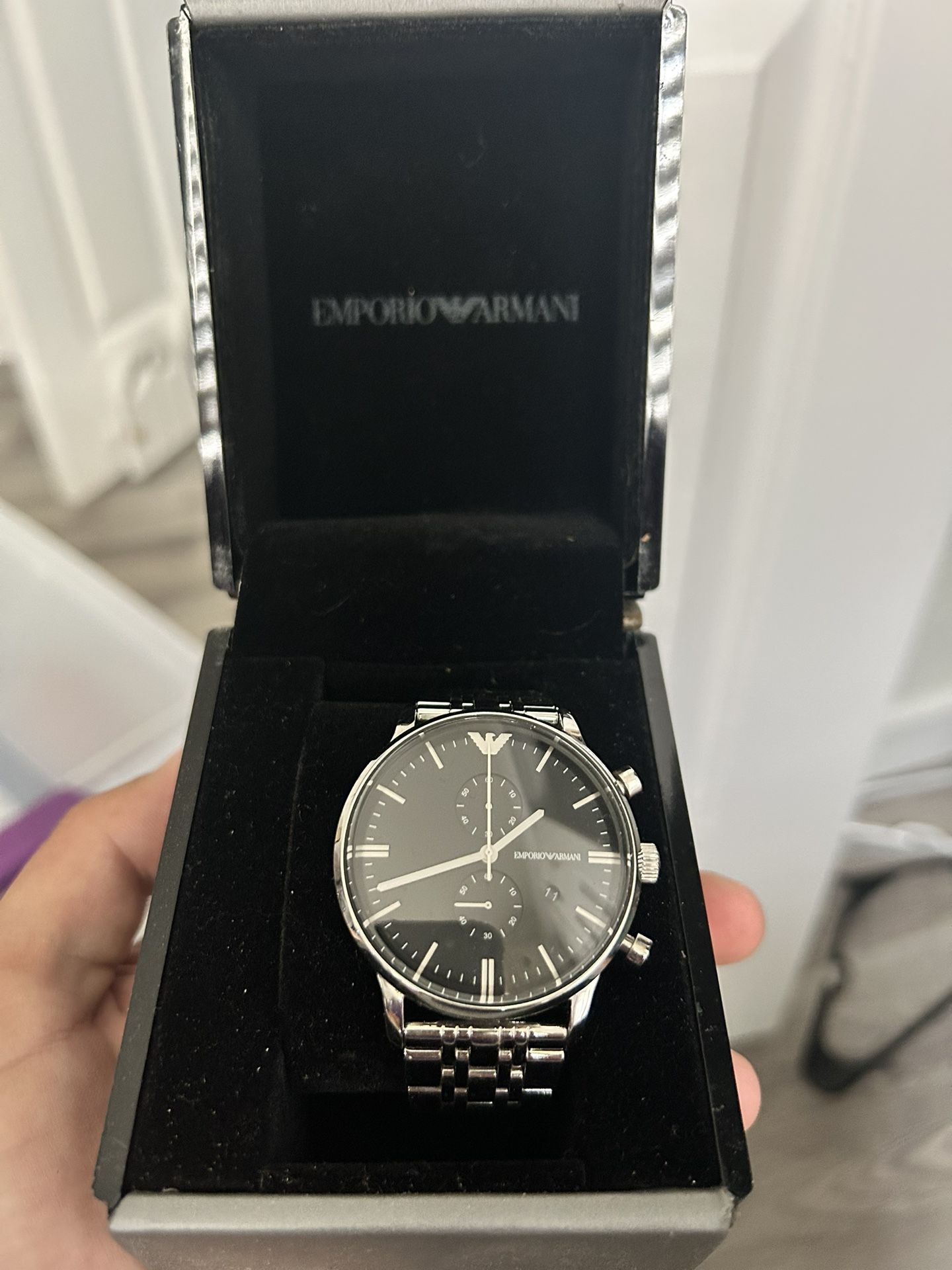 Emporio Armani AR0389 Men's Black Dial Stainless Steel Chronograph Watch