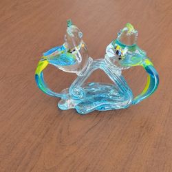 Vintage Hand Blown Tropical Bird Parrots Cockatoos on the branch Murano 
Style Art Glass