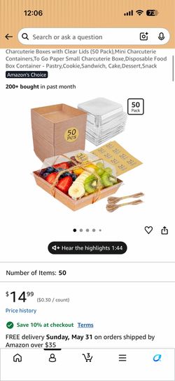 50 Pack Mini Charcuterie Boxes with Clear Lids