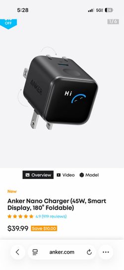 Anker Nano Charger (45W, Smart Display, 180° Foldable)
