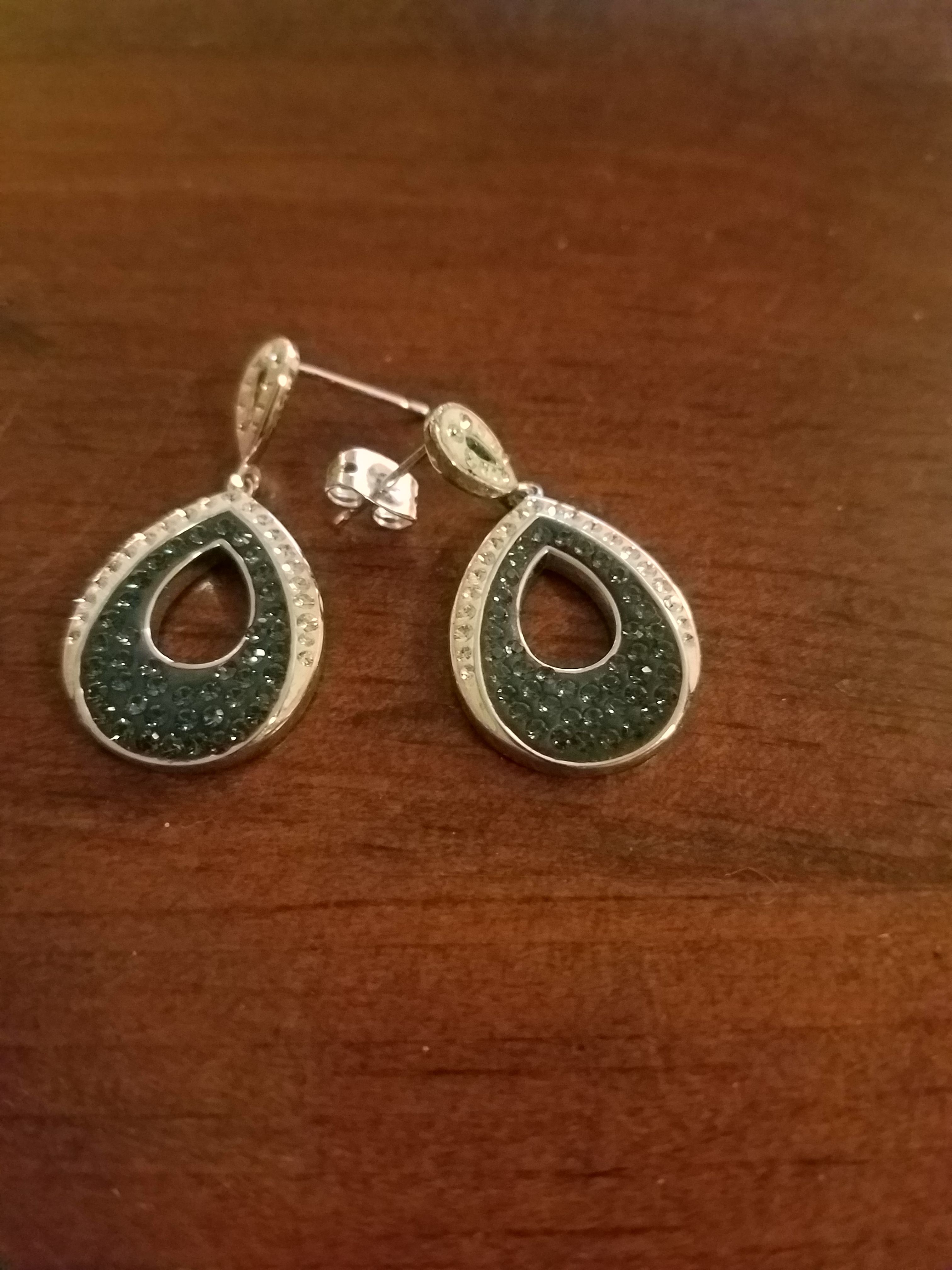 Blue turquoise and diamond stud earrings